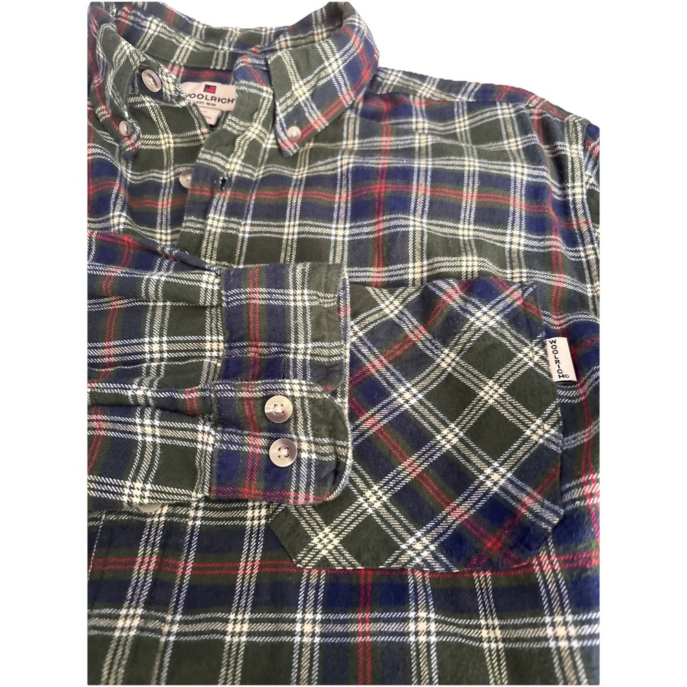 Woolrich Large Button Down Green Plaid Flannel Outdoor Shirt Mens‎ Long Sleeve